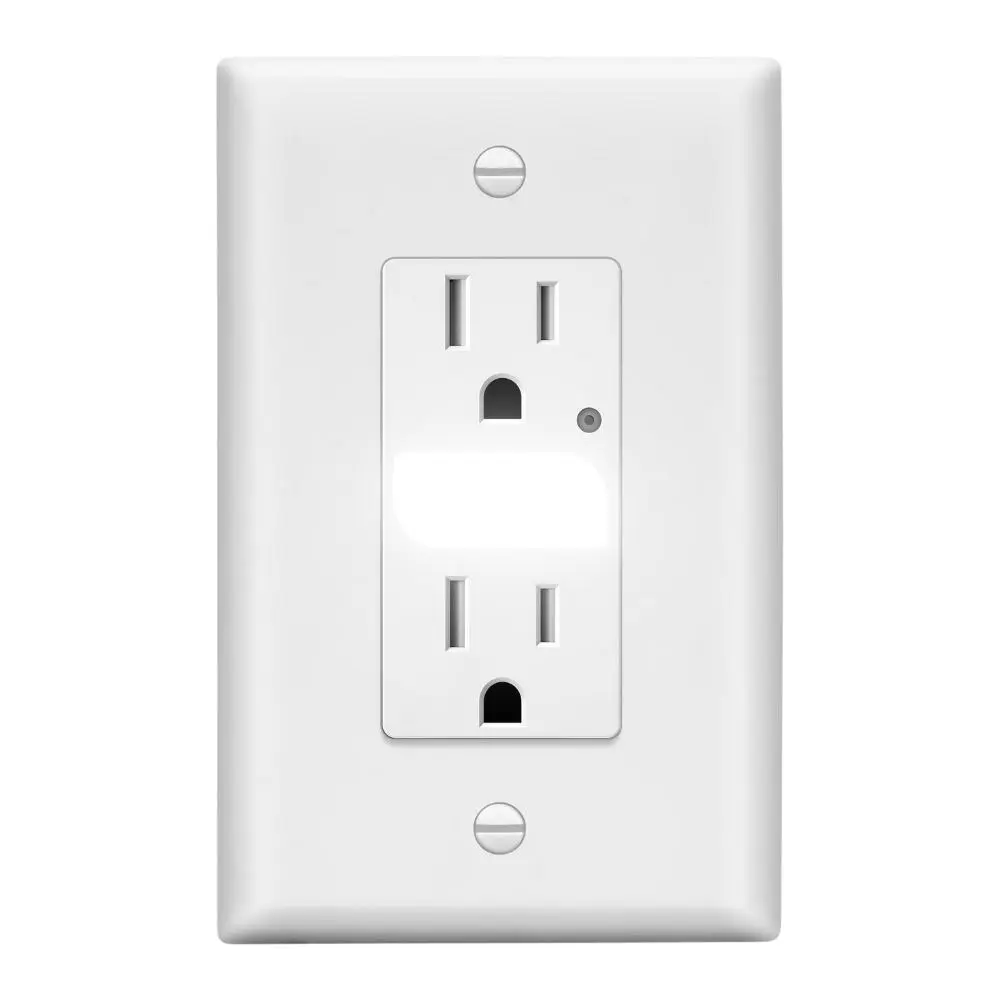 LIDER Decorator 15A Tamper-Resistant Receptacles with Guide Light, Night Light Wall Outlet with Daylight Sensor, LED Guide Light, Wall Plate Included