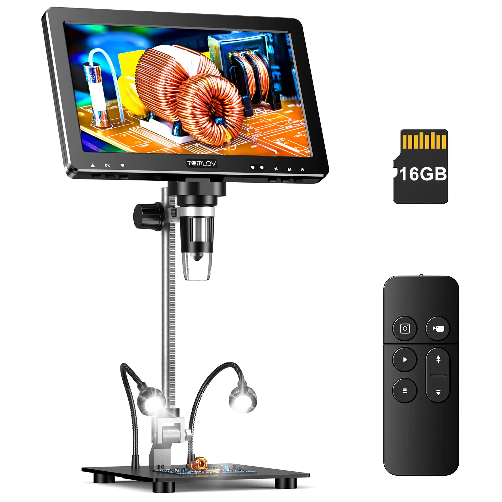 TOMLOV DM9 Max Digital Microscope - 10.1" HD IPS LCD Screen, 1500x Zoom Range, 20MP, 10 LED Lights, 64GB Card Recording, HDMI Cable Compatible, PC/TV/Laptop Connectivity, Home Office Soldering Tool, Learning Materials for Adults