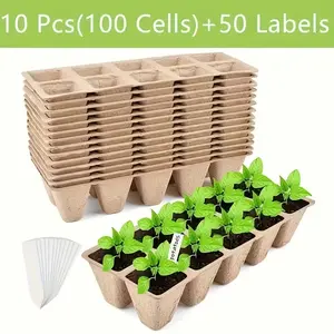 100 Paper Peat Flower Pots, Seed Culture Pots & Trays, Retro Style, 50 Labels, Multi-Component Set, Plant Growing Set, Ideal for Planting, Transplant, Germination