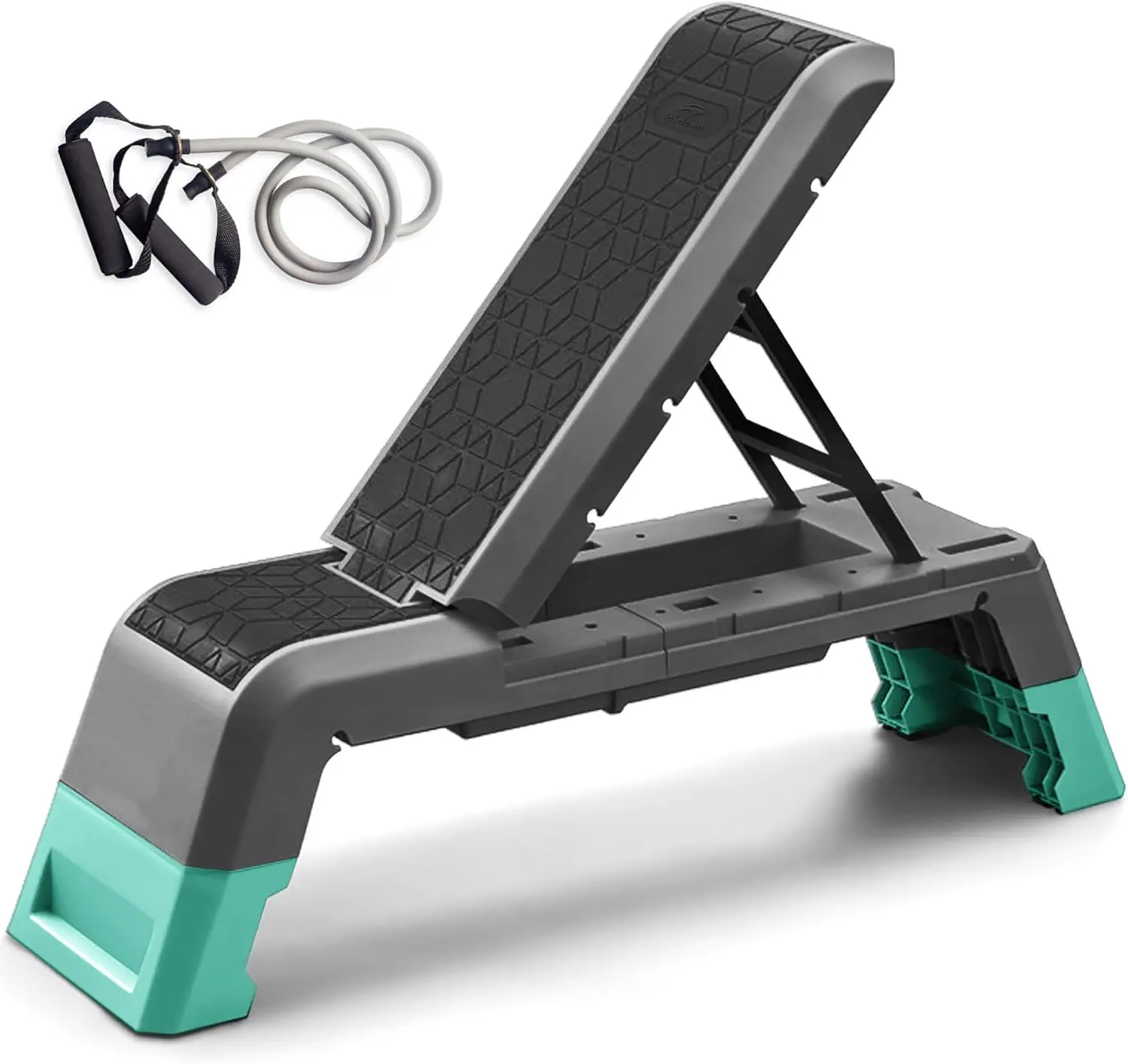 Multifunctional Exercise Step Platform with Cord, Adjustable Dumbbell, Weight Bench, Adjustable Heights, Anti-Slip Textured Surface, Compact Design & Easy to Fold - Home Gym Fitness Strength Training Equipment, Workout, Includes Resistance Band, Rubber Gr