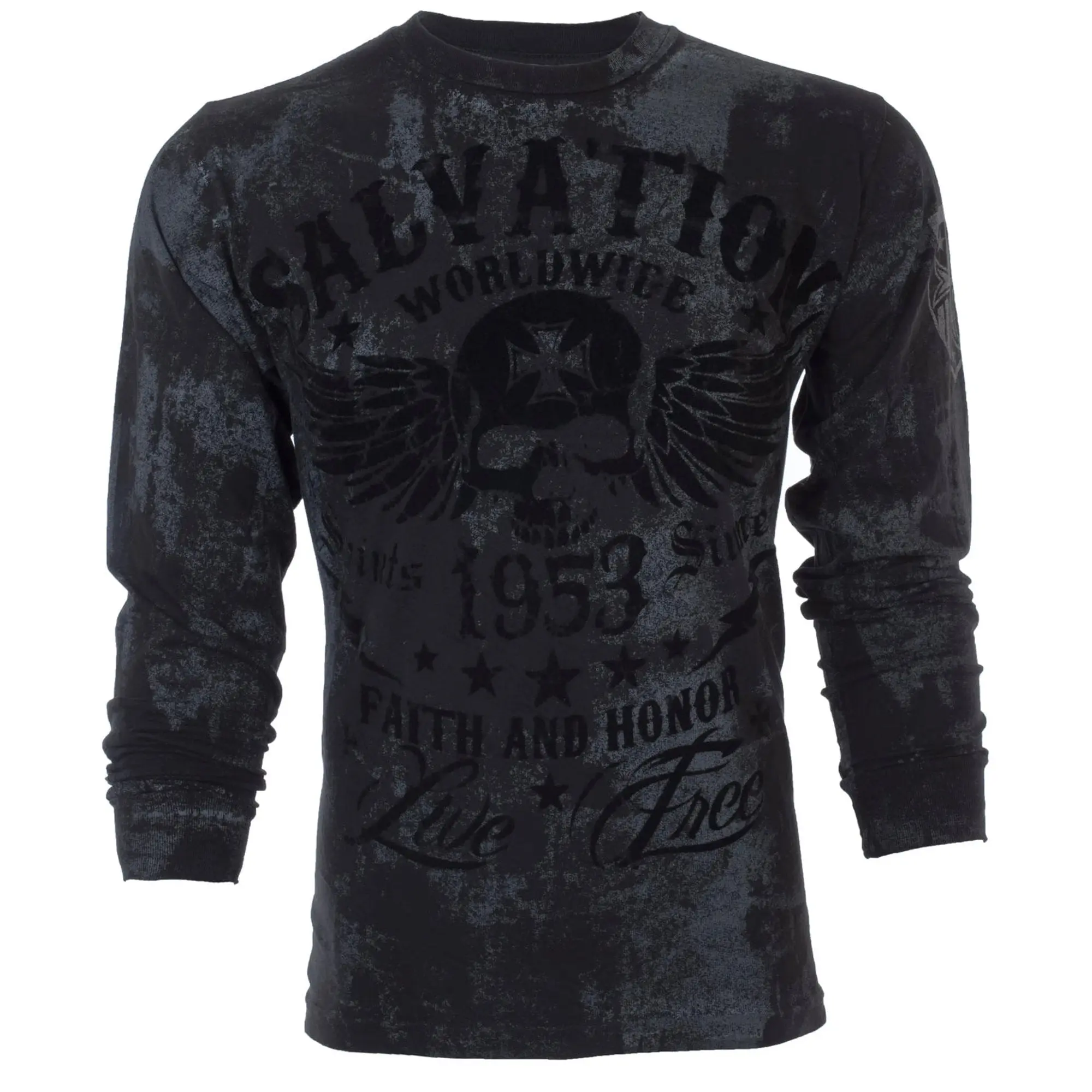 Archaic by Affliction Men's Cotton Graphic Long Sleeve Thermal Crewneck Shirt - Black Tide, Casual Male Clothing Long Sleeve Tops