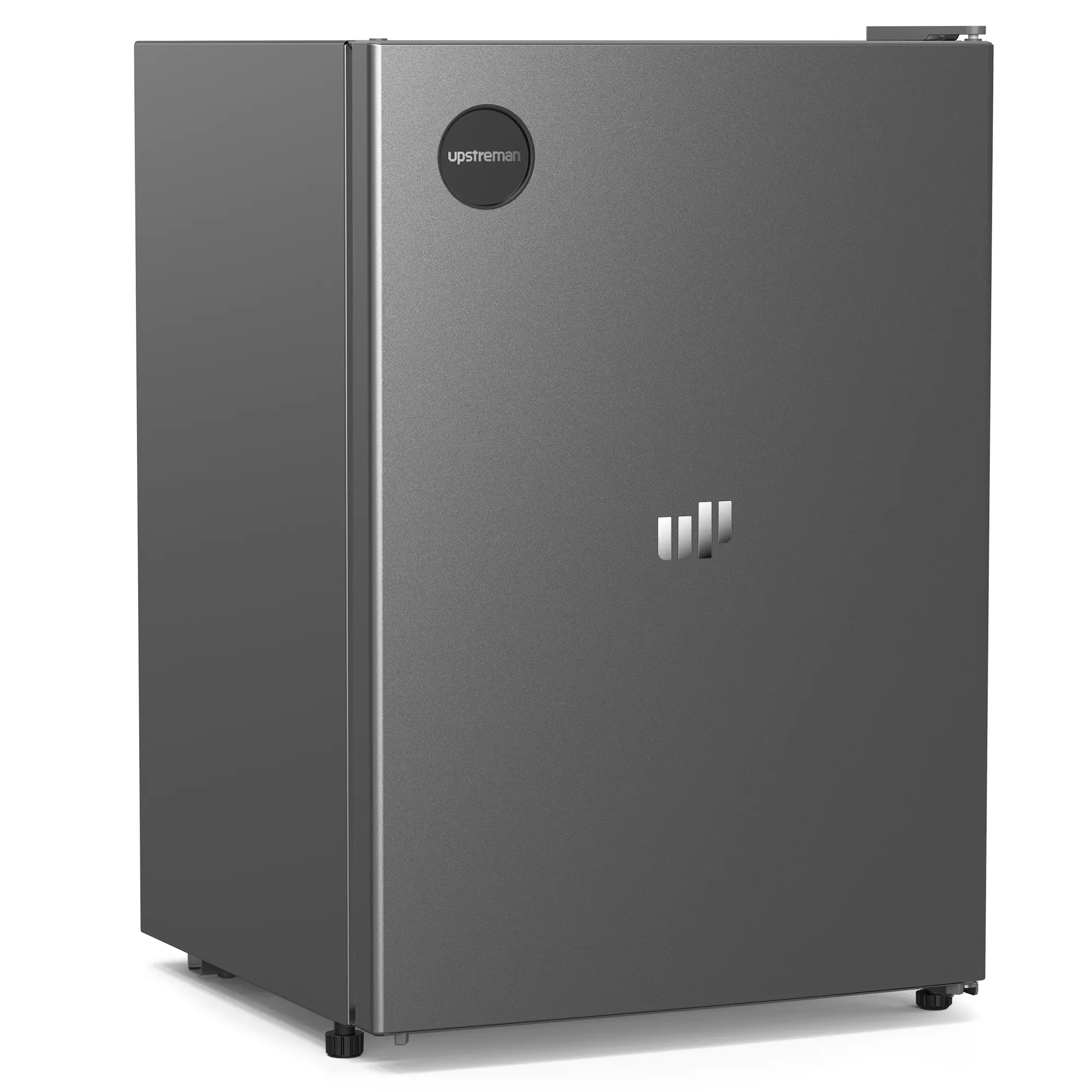 Upstreman 2.5 Cu.Ft Sleek Stainless Steel Compact Black Mini Fridge-Freezer - Household Appliances, Energy Star Certified Energy Saver, Adjustable Thermostat, Reversible Door, 2 Adjustable Glass Shelves, Portable Beverage Cooler for Office Small Spaces