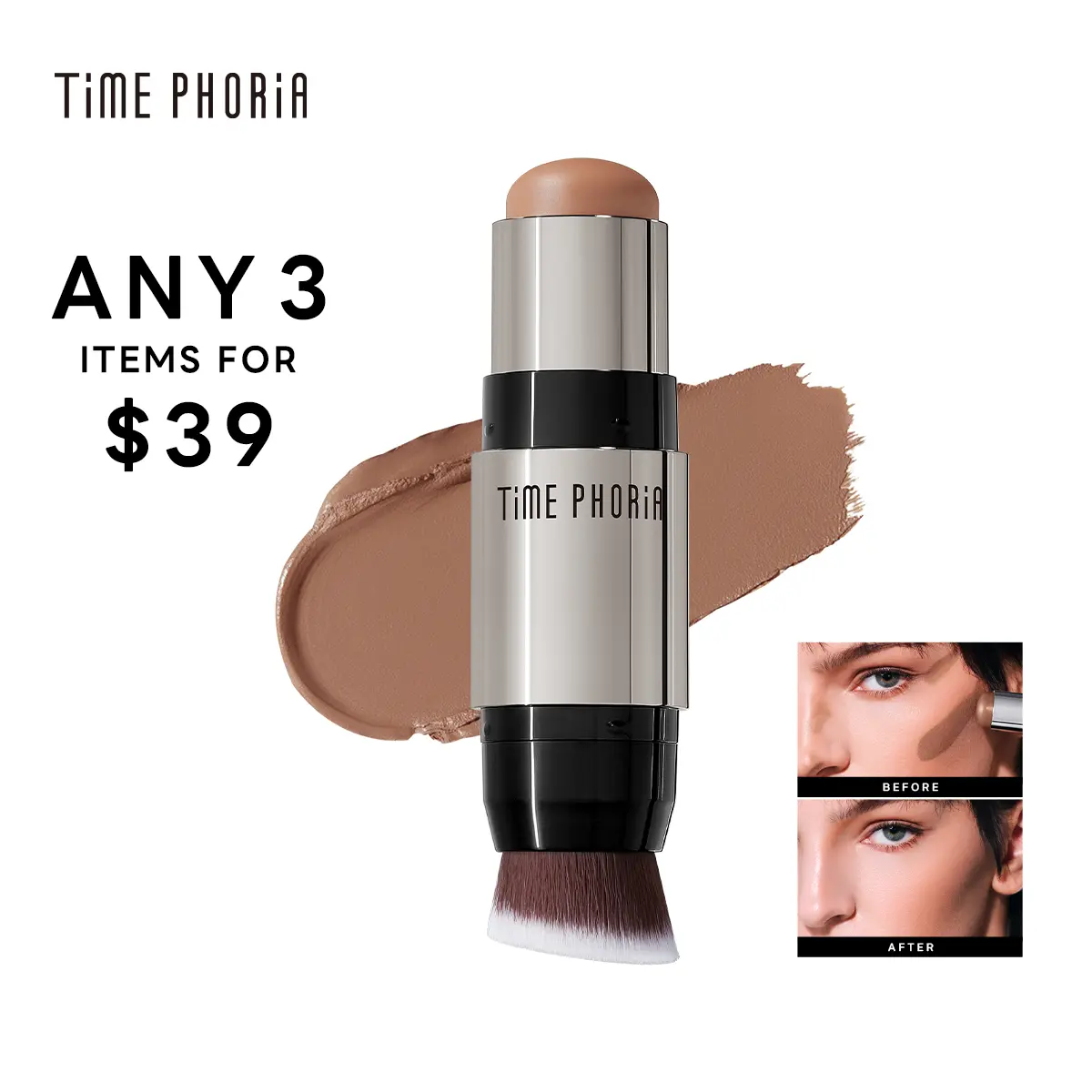 [Any 3 items]TIMEPHORIA Bronzer Stick, Eclipse Spark 2-in-1 Cream Bronzer Contour Stick - 7g Cosmetic with Smooth Brush, Pigment-Rich, Flawless Blend, Powder-Like Finish