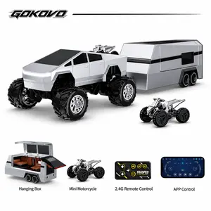 1/64 Mini RC Monster Cybertruck, All-Terrain Metal Off-Road Pickup with Trailer, 2.4GHz Remote & App Control, USB-C Rechargeable Big-Wheel Racing Toy, Boy Gifts & Boyfriend Gift Ideas for Birthdays radio controlado