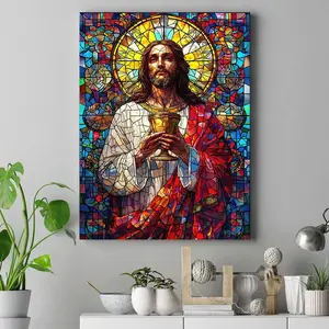 Jesus Stained Glass Icon Pattern Unframed Painting, Modern Art Religious Poster, Wall Art Decor for Home Living Room Bedroom Office, Ornaments