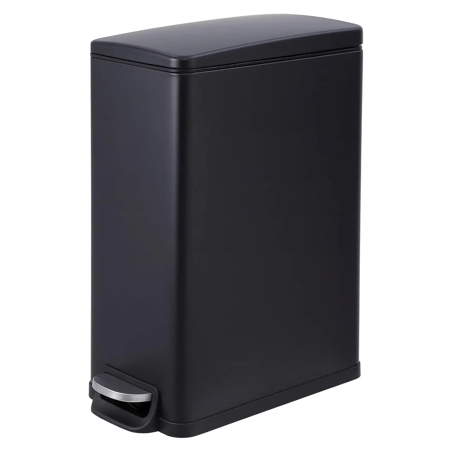 12 Gallon Slim Stainless Steel Kitchen Trash Can – Space-Saving Step-On Recycling Bin with Soft Close Lid, Removable Inner Bucket,Dog Proof for Home, Black