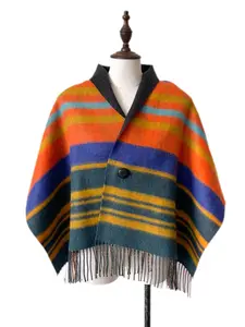 Elegant Vintage Plaid Fringe Boho Style Scarf for Women, Stylish Multi-functional Double-sided Cape Shawl for Autumn & Winter, Cozy Fashion Accessory