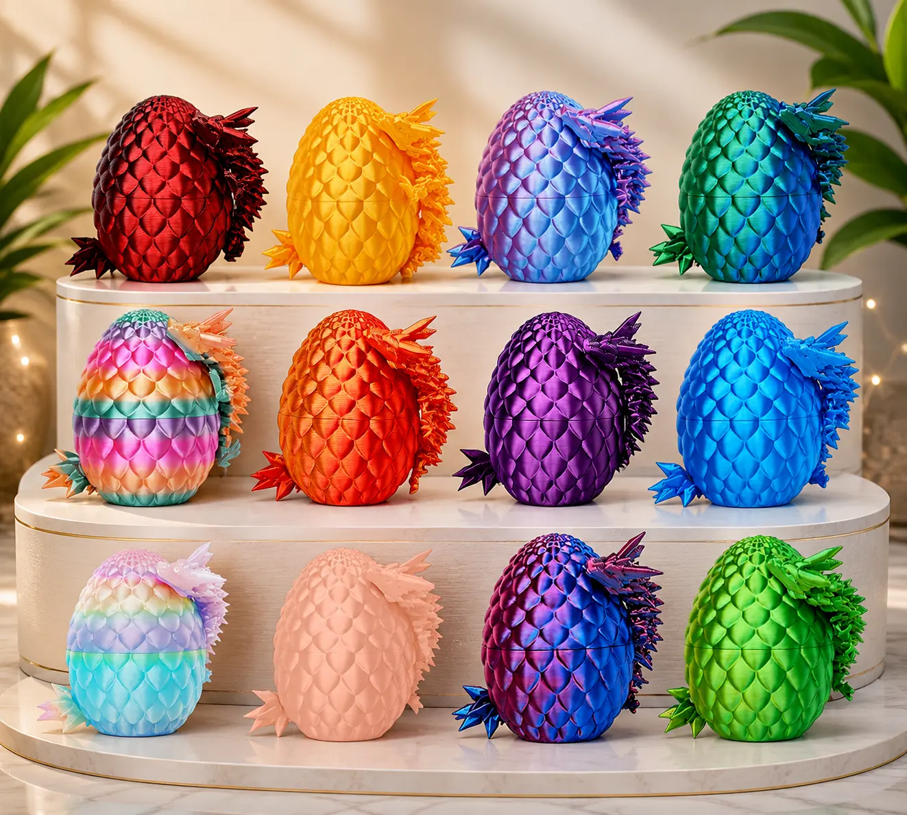 12PCS 3D Printed Dragon Eggs, Easter Basket Stuffers for Kids, Prefilled Easter Eggs with Dragon Fidget Toys, 3D Printed Animals Fidget Dinosaur Toys, Classroom Prizes Supplies for Boys Girls