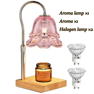 Safe Flameless Candle Warmer Lamp – Gold Floral Design with Timer & Height Adjustable Base for Continuous Scent & Home Decoration