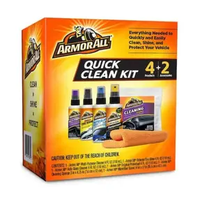 Armor All Quick Clean Kit - 4 Products & 2 Accessories for Car Detailing, Engine Degreaser, Foam Cleaner Spray, Glass & Tire Shine, Multi-Purpose Cleaner, Microfiber Towel & Cleaning Sponge