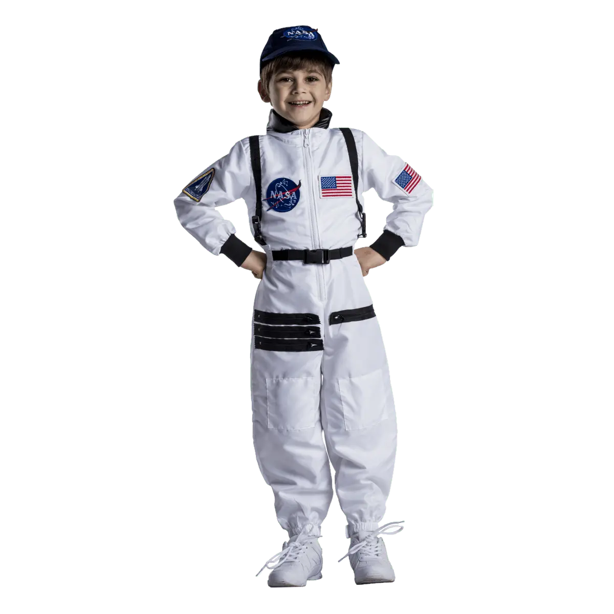 NASA Astronaut  Kids' Space Costume Set | White Jumpsuit with NASA Patches & Cap - Boys Costume For Halloween, Role Play , Pretend Play Fun, Theme Party & Cosplay Costume Party
