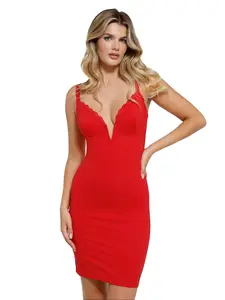 Popilush The Shapewear Plunging V Lace Trim Bodycon Mini Dress Chic Elegant