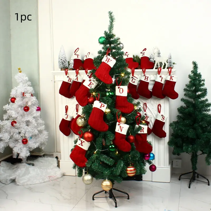 Knitted Letter Christmas Socks, Personalized Initial Stocking, Double-Sided Fireplace Hanging Sock, Holiday Party Decoration