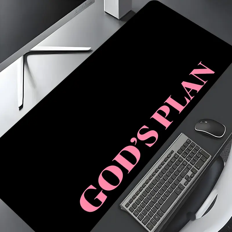 God's Plan Pink Typography Large Gaming Mouse Pad, Extended Mousepad, Washable Rubber Extended Desk Mat with Non-Slip Base, Girly Aesthetic Home Office Decor, Mouse Pads for Desk, Computer Mouse Pad, Christian Gifts for Women