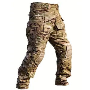 Men's Outdoor Tactical Pants With Knee Pads Camouflage Cargo Hiking Pants Without Belt Black Sports Protective Gear