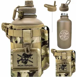 Iron Infidel Battle Bottle - Half Gallon Insulated Water Bottle with Paracord Handle - Large 64 oz Stainless Steel Water Jug & Rugged, Removable Sleeve For Keys, Wallet, Phone (OCP Camo 2 Liter)