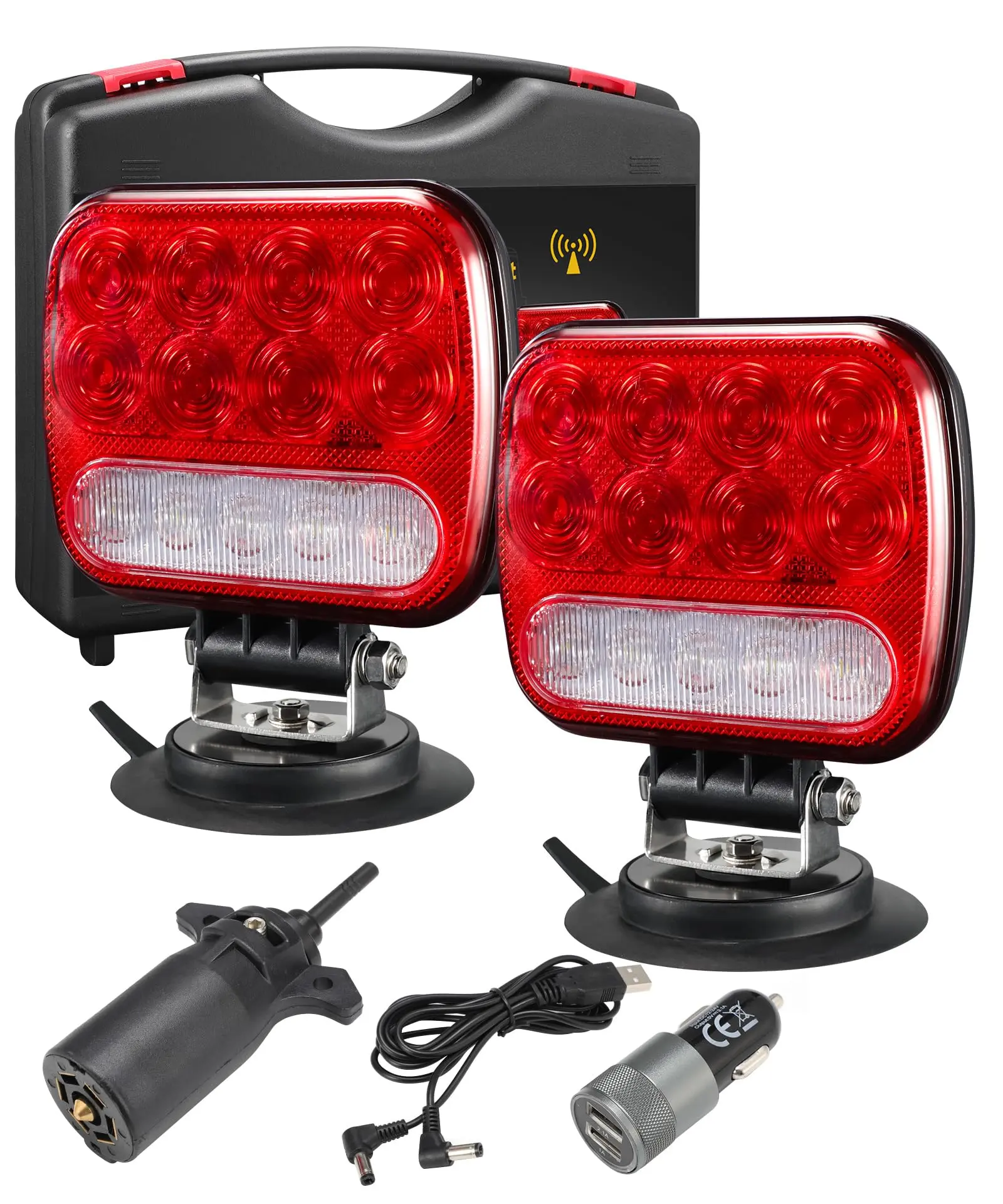 Partsam Wireless  LED Magnetic Towing Tail Light Kit - 7-Pin Plug, 180-Degree Rotatable, Red & White Lights for Trailers, Trucks, Caravans