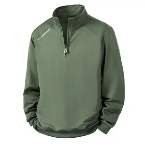 Stock up Men's solid-color half-zip long-sleeve sports top, loose and comfortable