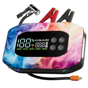 ROGATlON Black 10000mAh Car Jump Starter with Air Pump& Power Bank Portable Multi-Function for Outdoor Emergency