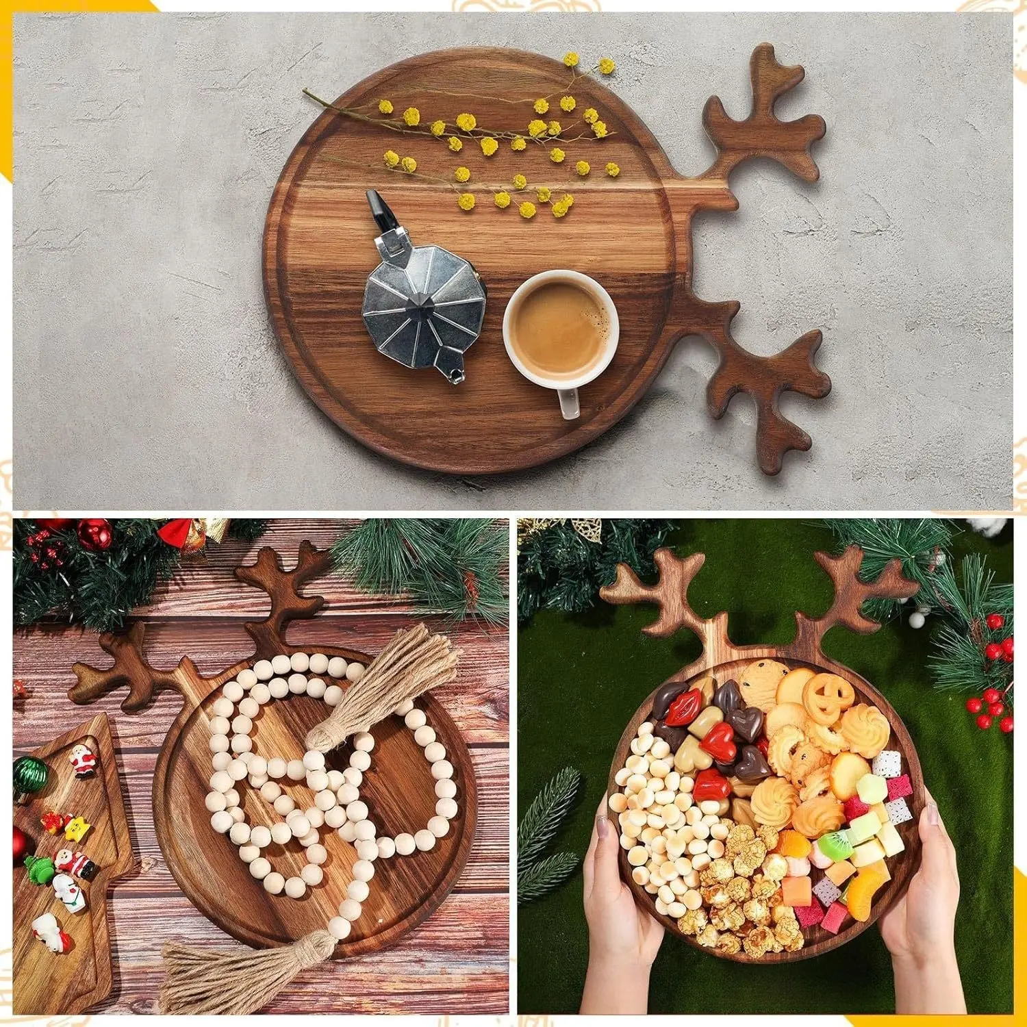 Wooden Christmas tray, elk/Christmas tree/Christmas plate, cartoon tray, fruit snack tray
