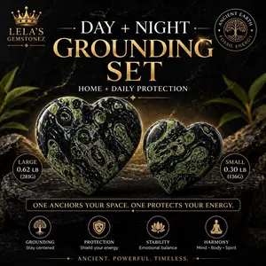 LELA’S GEMSTONEZ Ancient Earth Grounding Set Kambaba Jasper Duo Hearts for Home & Daily Protection Functional Energy Tool Large 0.62 lb Small 0.30 lb crystal gems energy crystal energy protection