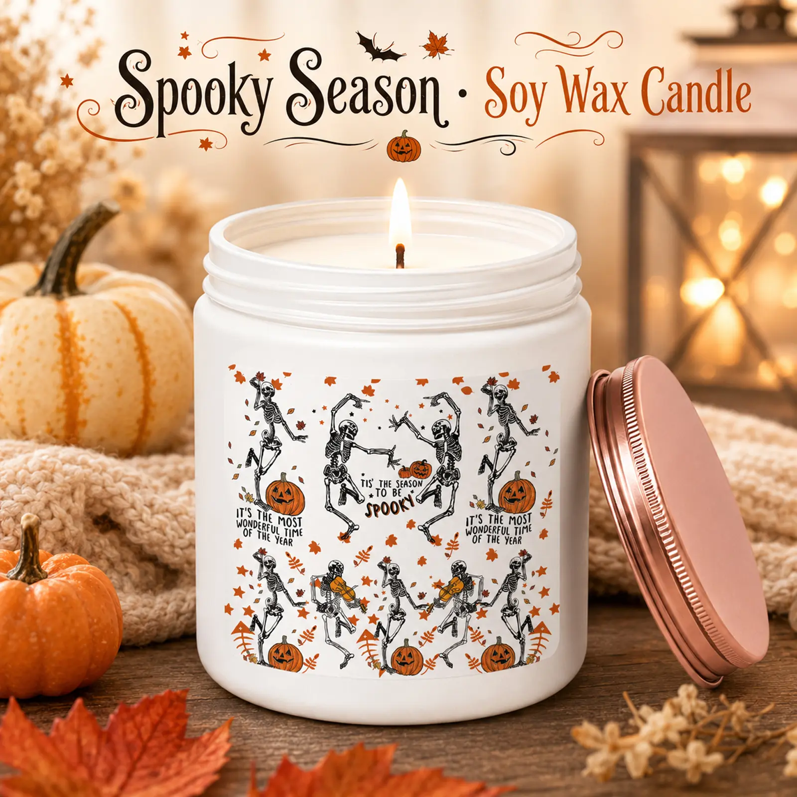 6Pc Handmade Scented Soy Candles with Wicks - Gothic Dancing Skeleton & Pumpkin Halloween Design, Floral Aromatherapy Candle Set, Spooky Gift for Women, Home Decor for Bedroom Living Room, Durable