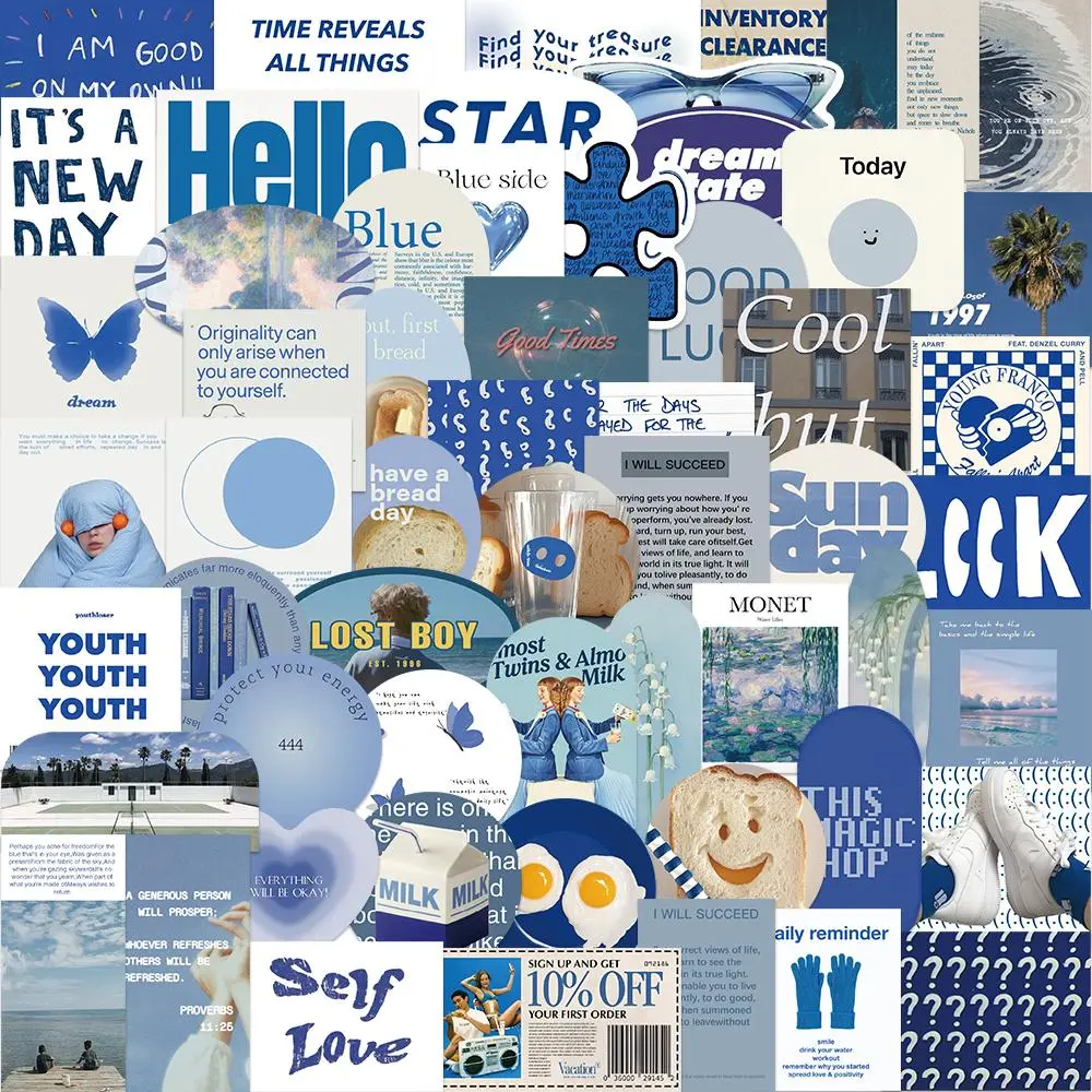 Blue Series Pattern Sticker, 57/1140pcs/set Cute Cartoon Sticker, Decorative Sticker for Phone Case, Water Bottle, Laptop, Guitar, Scrapbook, Journal, Ornaments