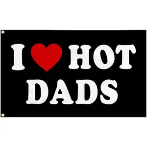 I Love Hot Dads Flag I Heart Hot Dads Flag Funny Tapestry Flags for Teen Girls Room Bedroom College Dorm Father's Day Birthday Valentines Day Decorations Banner Flag Gifts