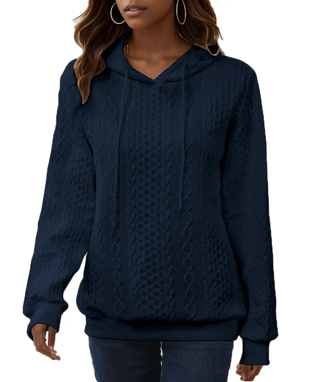 USBoutique Chic Women's Plain Textured Hoodie – Drop Shoulder Long Sleeve Pullover for Daily Fall & Winter Wear, Casual Warm Women's Clothes