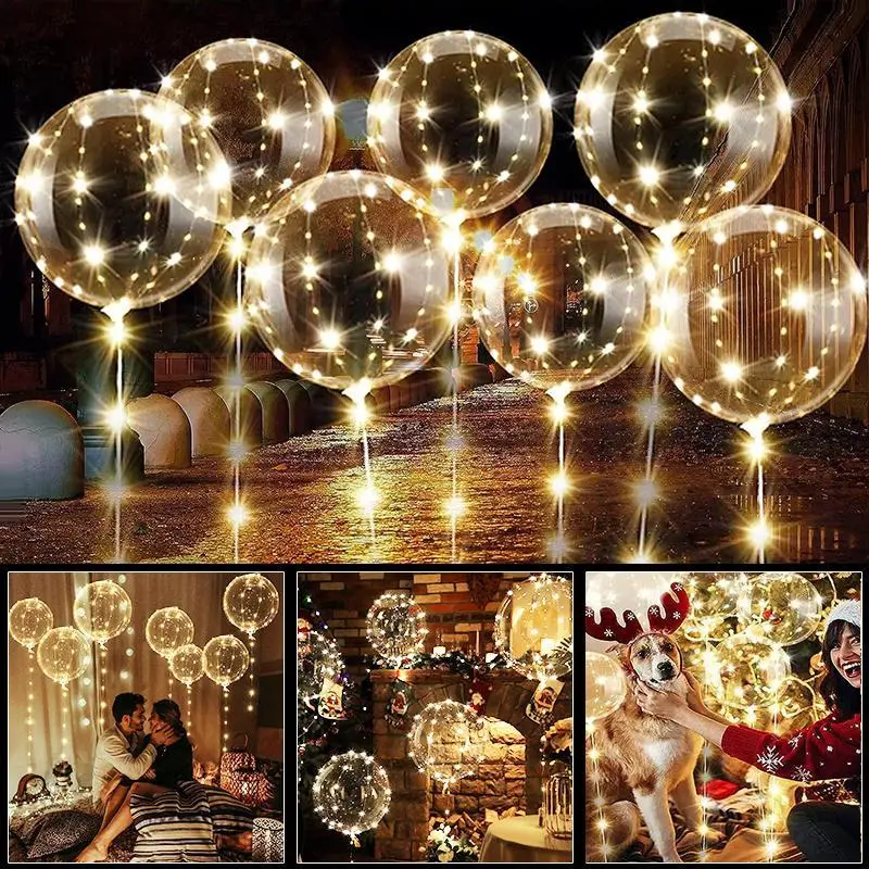 10Pcs LED Light Up Bobo Balloon with Light String Transparent Bubble Ballon Birthday Party Wedding Decoration Christmas Supplies