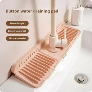 Button Water Draining Pad Foldable Silicone Mat for Drying Pads & Faucets Leak-proof Wear Resistant Countertop Protector Quick-drying Sink Mat splash guard Kitchen Faucet Mat Long outdoorfun waterproof Steep-Slope Sink Splash Guard