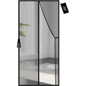 Fiberglass Magnetic Screen Door Heavy Duty Enhanced Fiberglass Mesh Self-Sealing Closure with Stay Open Buckles Fits 36x82 Inch Door, Screen Size 38x83 Inch Black
