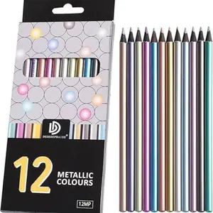 Metallic Colored Pencil Set, 12pcs/set Assorted Coloring Pencil Set, Glitter Drawing Pencils, Graphic Pencils for Art Drawing Sketching Writing, Wood