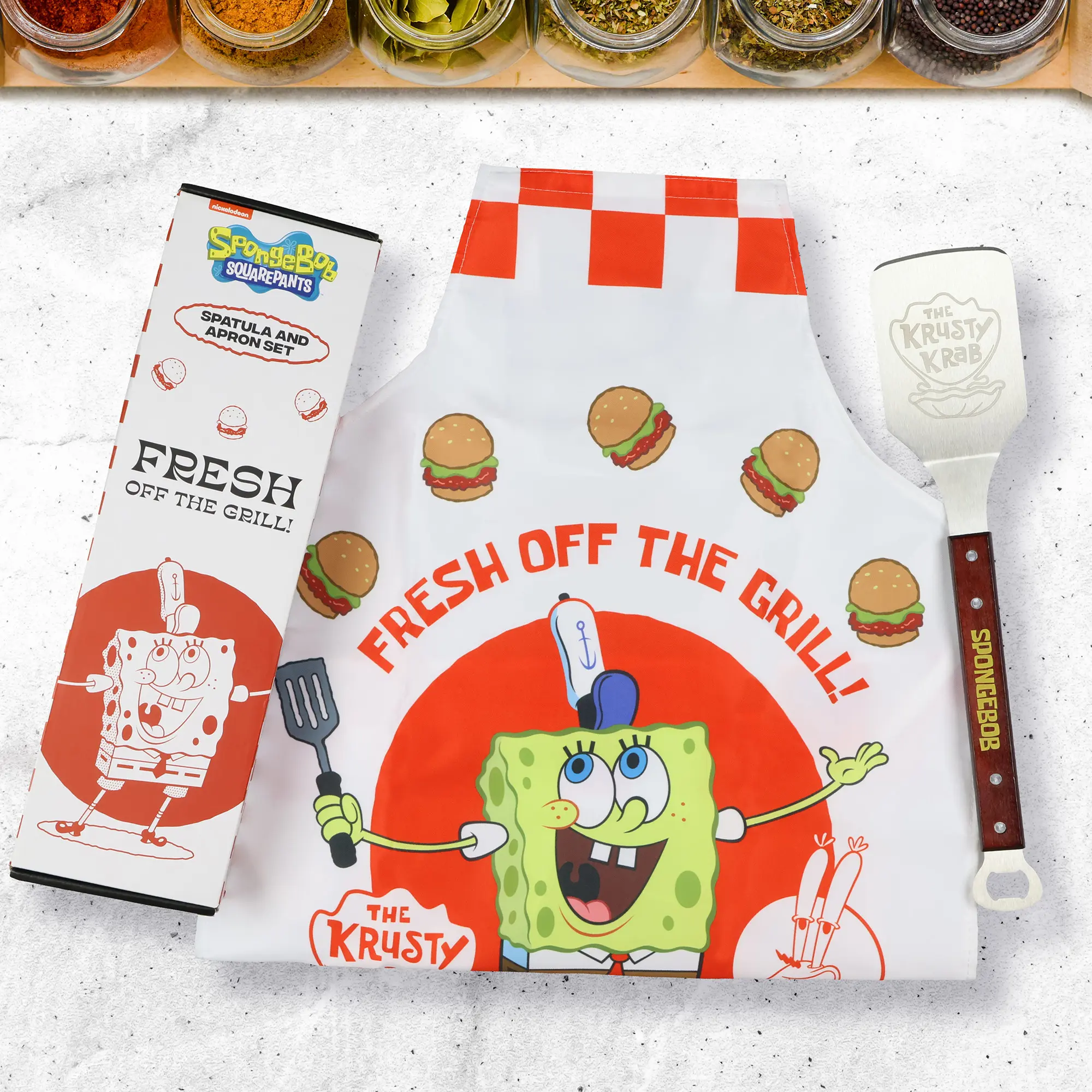 SpongeBob SquarePants Apron Grill Set | The Krusty Krab Apron And Spatula Set | Krabby Patty Metal Spatula Grilling Set