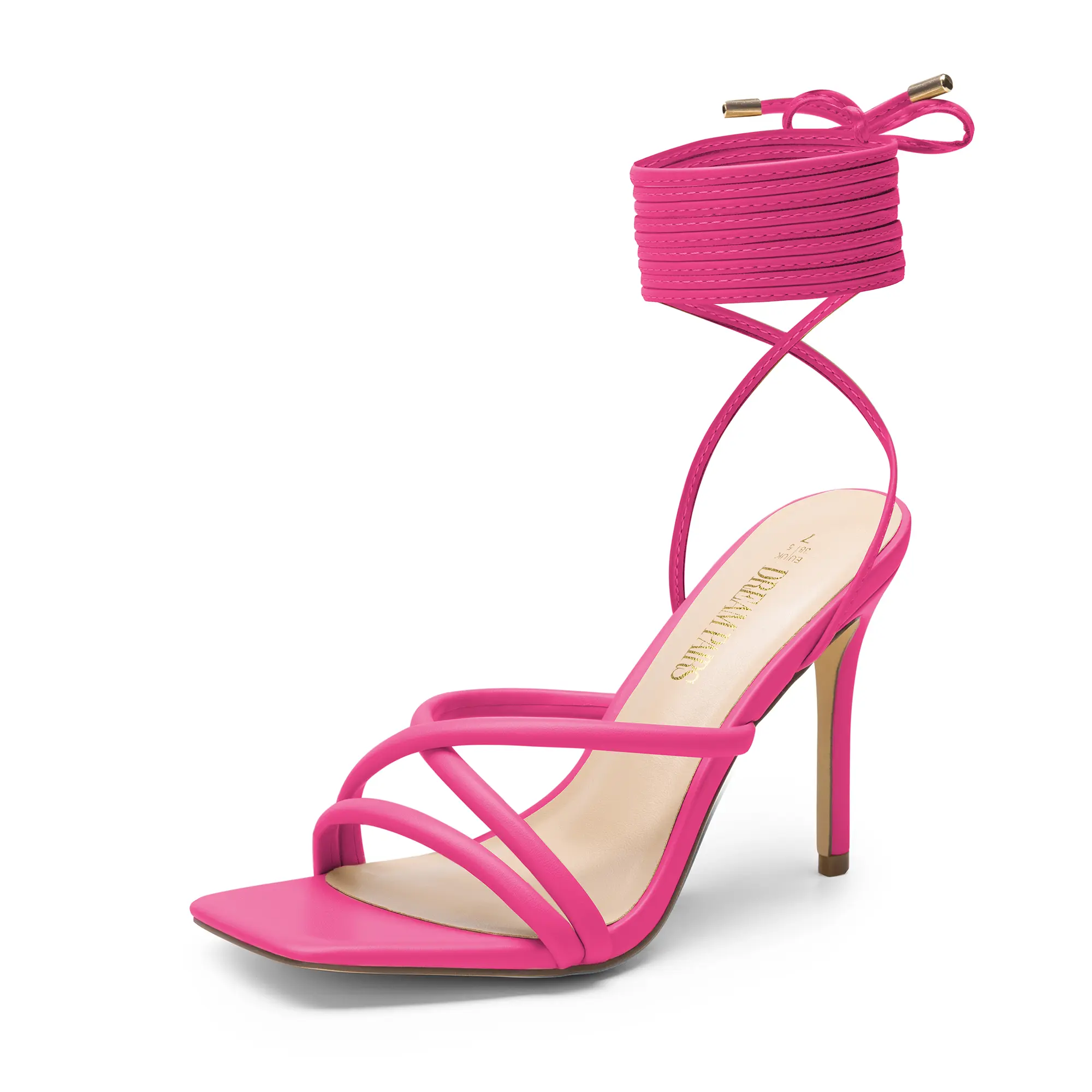 Dream Pairs Women's Comfortable Heels - Square Toe Strappy Lace-Up Elevated Sandals with Arch Support for Wedding, Dance Parties, Footwear, Heels For Women, Padded Straps, Height Increase Solutions, Laces, Casual, Stiletto, Evening, Glamorous Heels