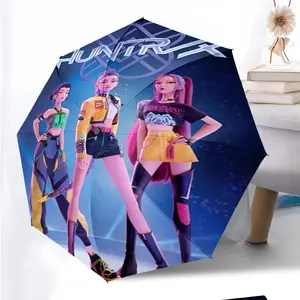 KPop Demon Hunters 85 anime pattern printed new Lightweight Windproof Rainproof umbrella, 1 self-folding umbrella, portable foldable travel umbrella, outdoor umbrella, Christmas birthday festival gift