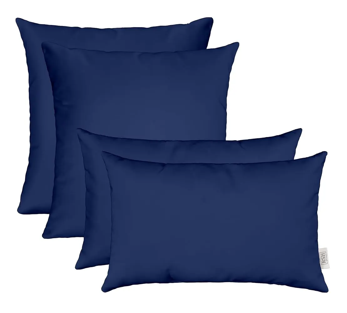 Navy Blue Set of 4 Decorative Pillows for Indoor/Outdoor Use - 2 Square & 2 Lumbar