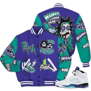Retro Grape Varsity Jacket, Wubba Drip Cartoon Bomber, Urban All-Over Print Streetwear, Gift for Trendy Fans