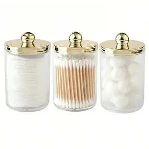 3pcs Swab Ball Pad Holder, Plastic Storage Container with Lid, 10 Oz Qtip Apothecary Jar Clear Storage Box Makeup Organizer, Bathroom Containers Dispenser, Storage Bottles