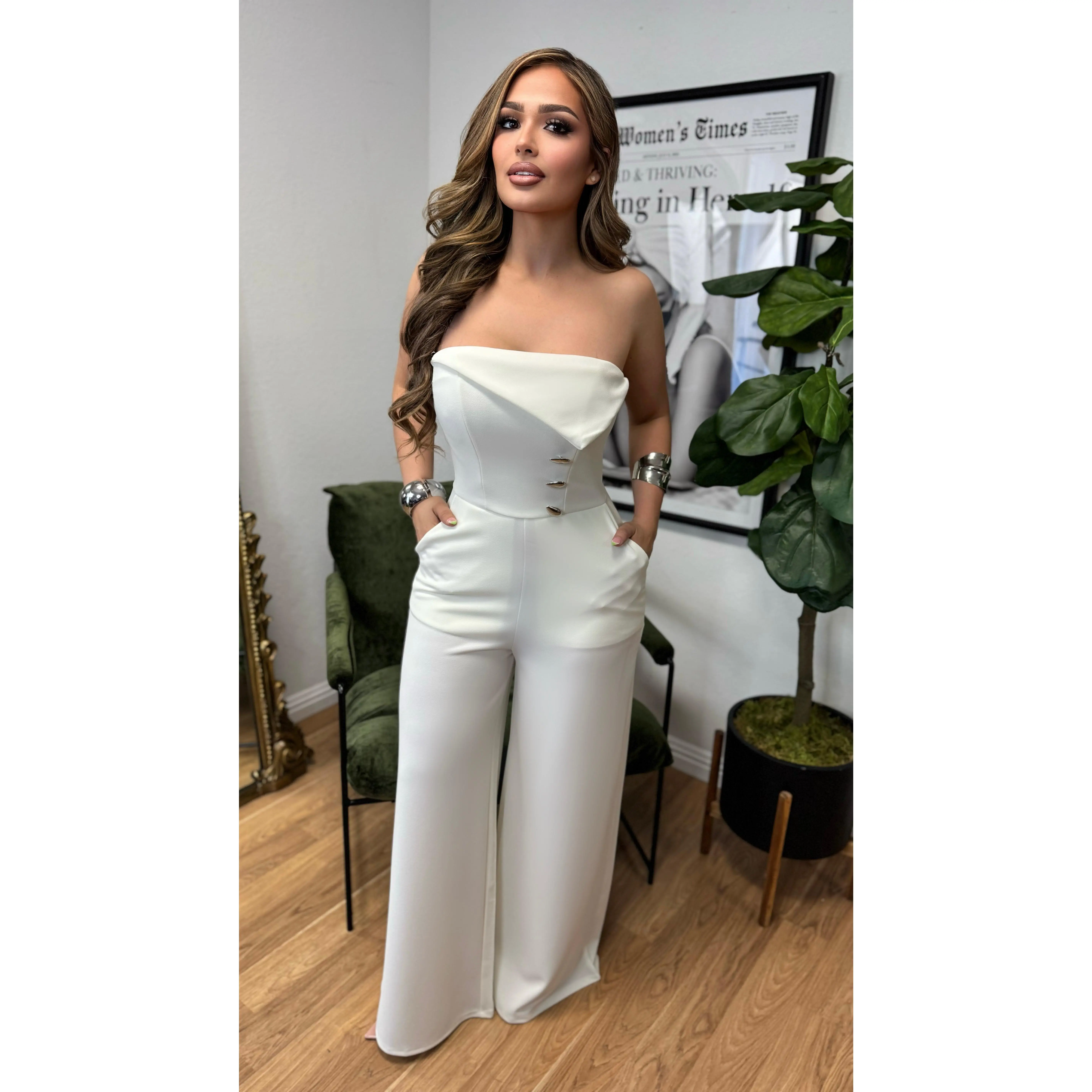 Modern Elegance Tailored Jumpsuit (White)