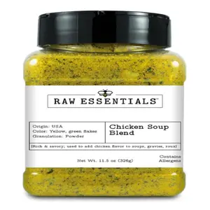Raw Essentials Chicken Soup Blend - Robust, Savory Seasoning for Soup, Ramen, Pho, Gravy, Roux, and More - 11.5 Ounce Bottle