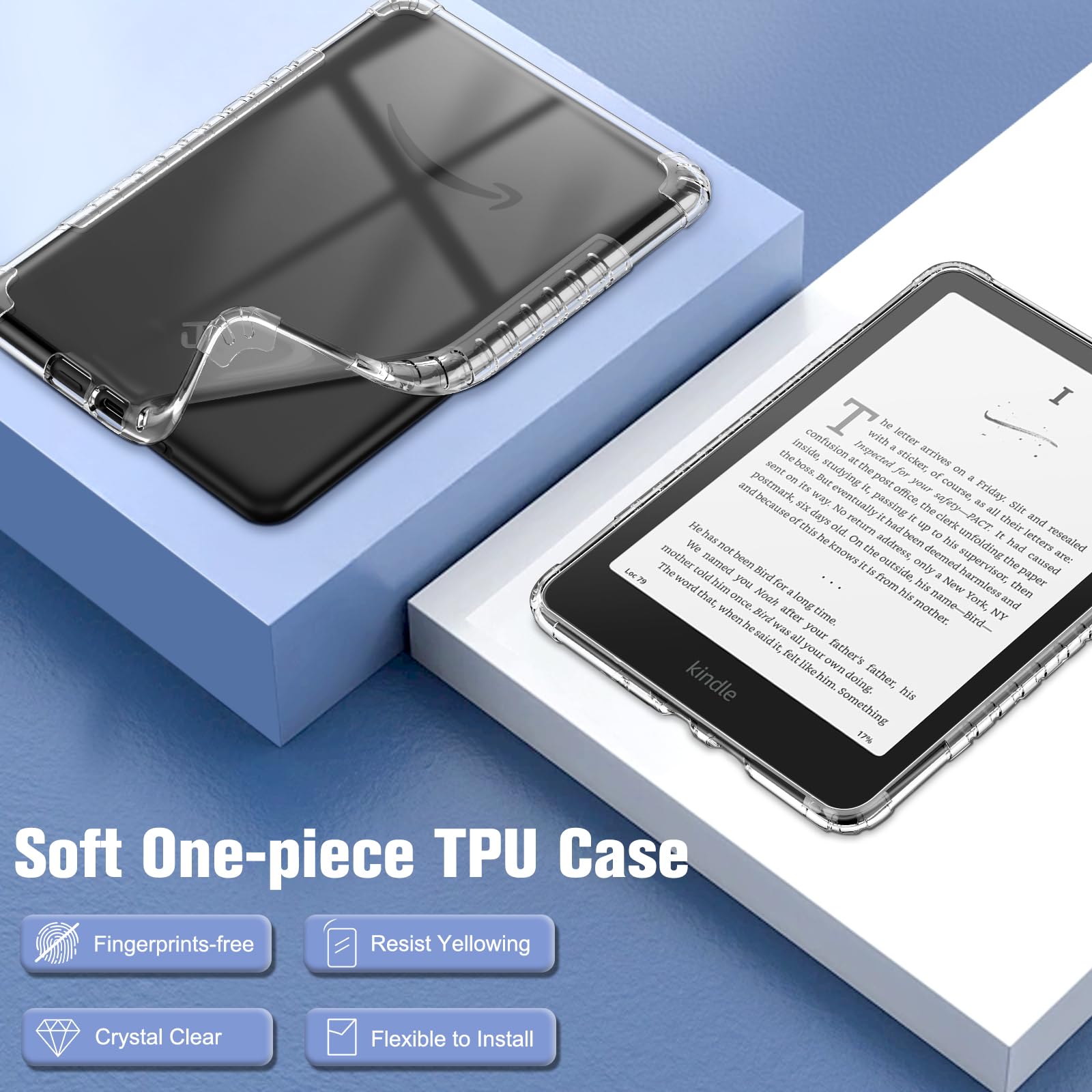 Fintie Transparent Clear Back Cover for Kindle Colorsoft/Kindle Paperwhite 7" 2024, Ultra Slim TPU Protective Case for Kindle Paperwhite 2024