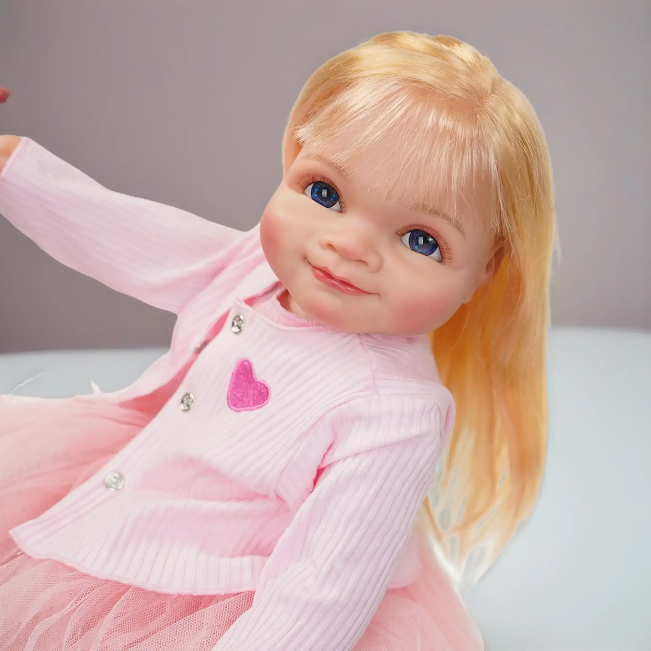 VACOS 20in Lifelike Newborn Reborn Doll - Soft Vinyl Body, White Top, Pink Tutu Skirt, Golden Hair, Deep Blue Eyes, Cuddly Doll Gift for Newborn Baby (Birthdays, Holidays)