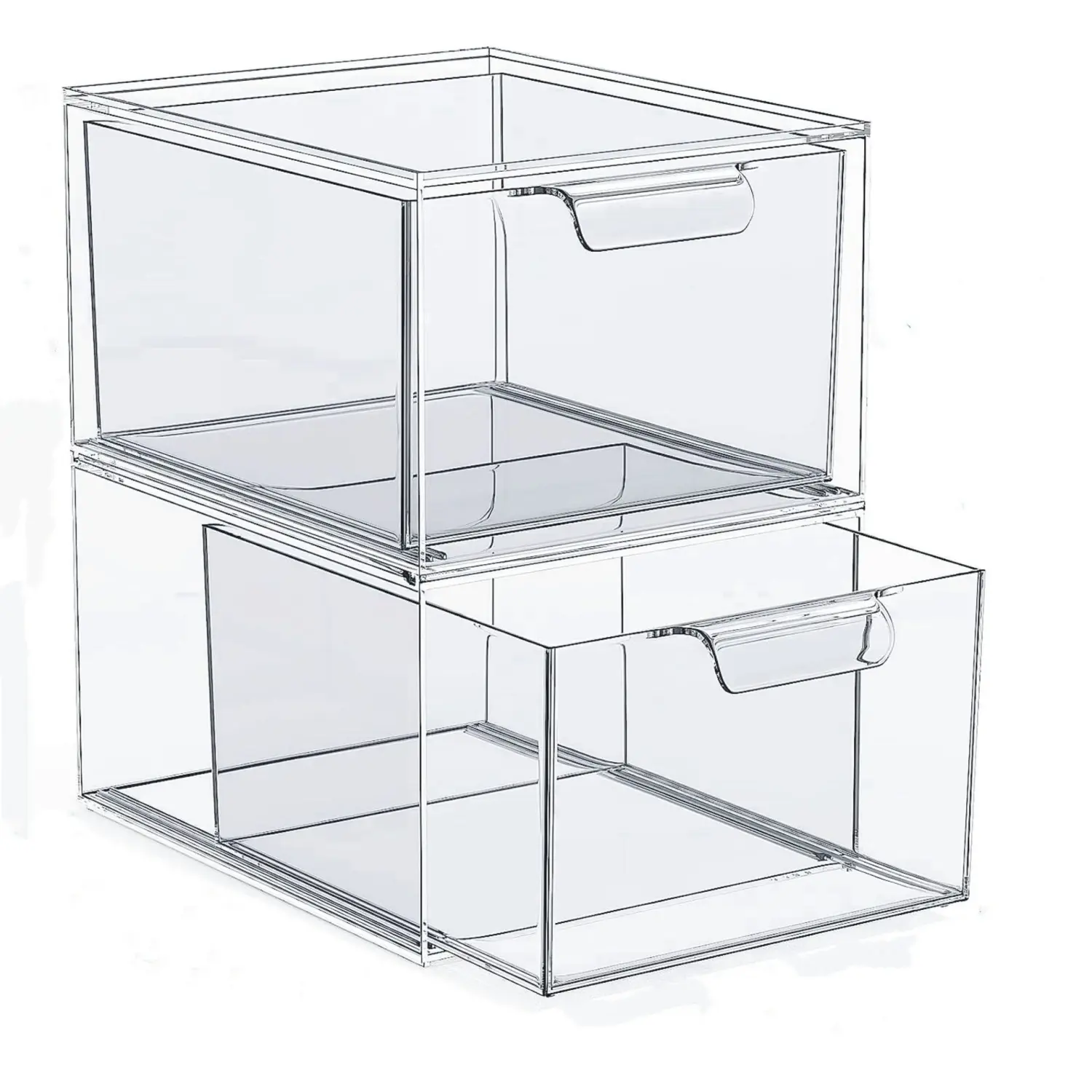 2 Pack Large Stackable Space Saving Organizer Storage Drawers, Home Storage, Easily Assemble Acrylic Multifunctional Storage Bins Bathroom Closet Undersink Organizers and Storage, Kitchen Cabinets,Pantry Organization, Clear Storage Box