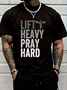 Lift Heavy Pray Hard Gym Jesus Christian Faith Men T-ShirtFashion Printing TshirtFashion Printing Tshirt Men Graphic Tee