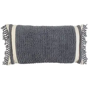 HomeRoots 403437 Artisan Gray Braided Stripe Macrame Fringe Lumbar Pillow, Decorative Throw Pillow for Home Living Spaces, Artisan Lumbar Pillows