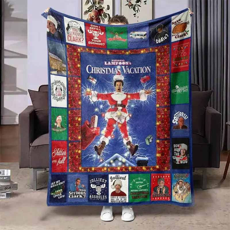 Funny Christmas Themed Blanket Soft Flannel Material Cartoon Pattern Air-conditioned Room Warm Nap Blanket for Home Office Travel Camping Cozy & Warm
