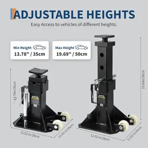 22 Ton Jack Stands,Heavy Duty Pin Type Car Jack Stand with Lock,2 Caster Wheels AndWide Base Safety Design for Supporting Trucks, Trailers and Equipment,Adjustable Height 13.8"-19.7",Black,1 Pair