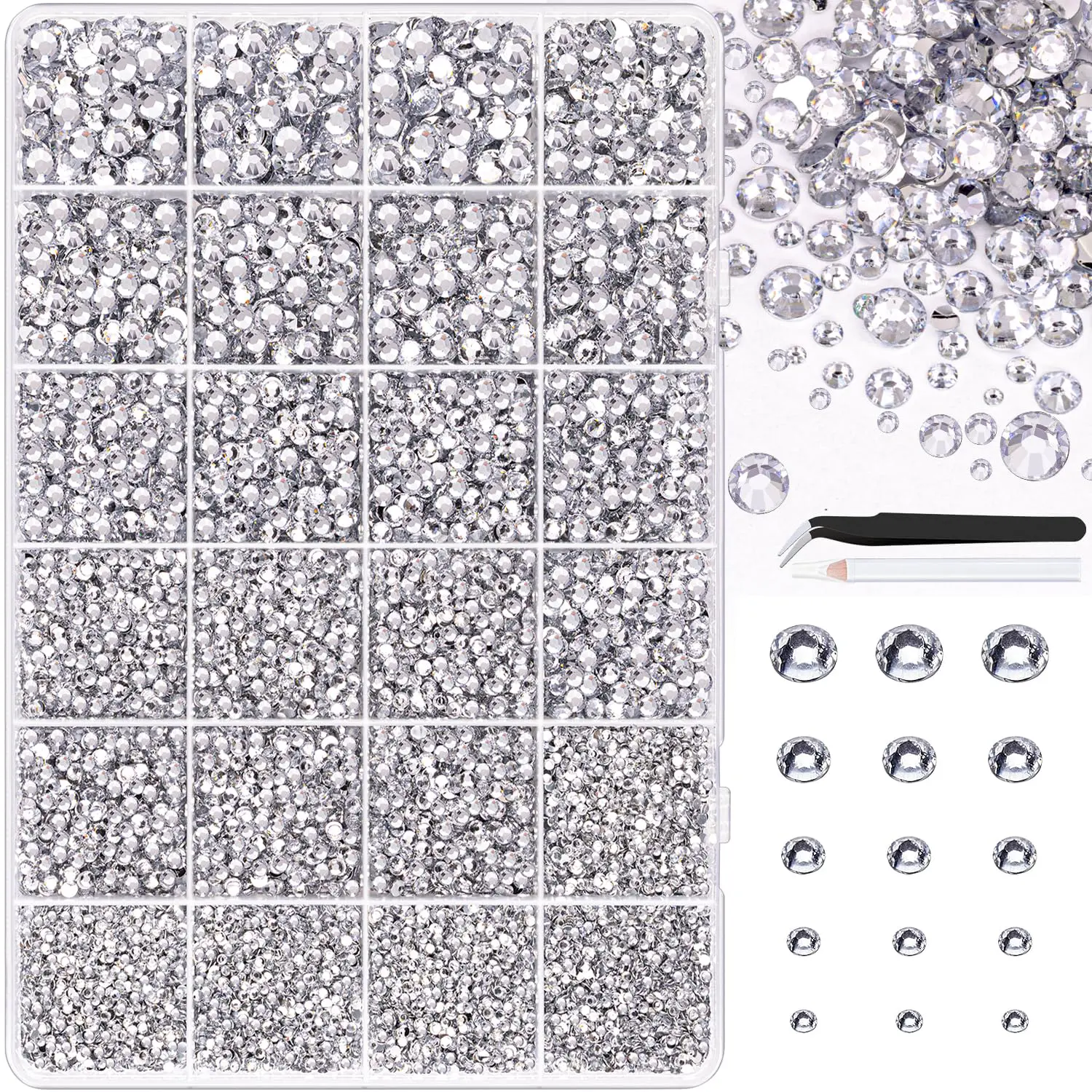 #Summervibes 34000Pcs Resin Rhinestones for Bedazzling, Silver Clear Flatback Gems for Diamond Art, Crystal Bedazzler Kit with Gifted Tools for Nail Art Crafting Clothing Book Makeup bedazzled