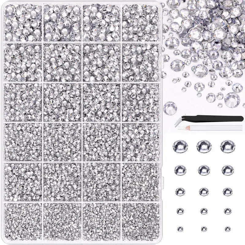 34000Pcs Resin Rhinestones for Bedazzling, Silver Clear Flatback Gems for Diamond Art, Crystal Bedazzler Kit with Gifted Tools for Nail Art Crafting Clothing Book Makeup bedazzled